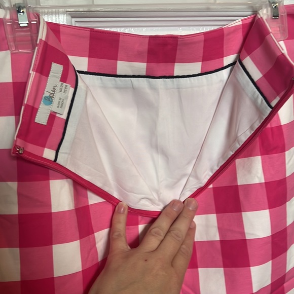 Boden Richmond Pink White Buffalo Plaid Cotton Pencil Skirt 8R - Picture 6 of 6